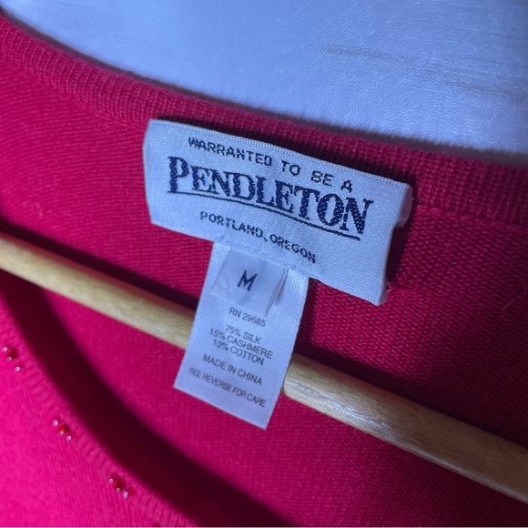 Pendleton Silk Cashmere Red Beaded Short Sleeve Sweater Top - Picture 4 of 6